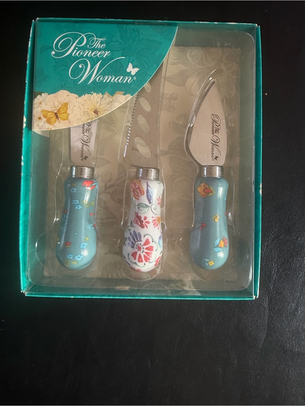 The Pioneer Woman Floral Cheese Knife Set - Teal & White